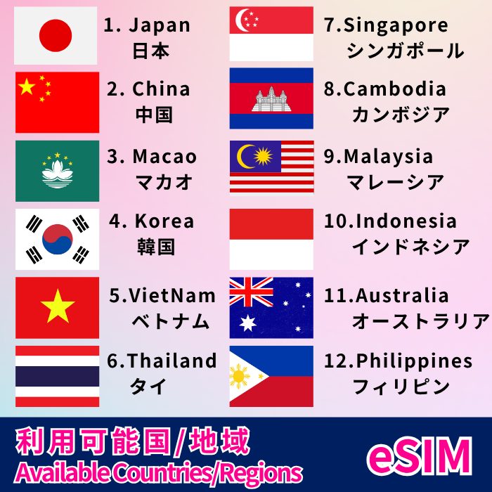 日本+11 人気の地域 | eSIMデータ通信